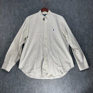 Ralph Lauren Shirt Mens 16.5 Classic Fit Yellow Blue Check Cotton Long Sleeve